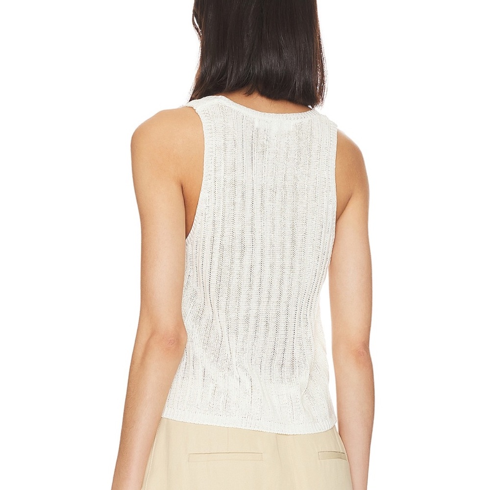 Cream Ribbed Tie Front Tank Top - Picture 3 of 5